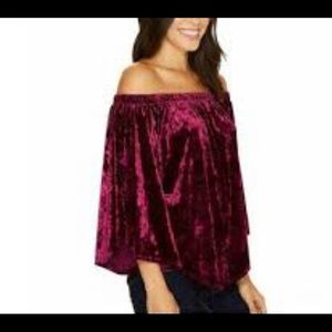 Forever 3X Crushed Velvet Off Shoulder Burgundy Top